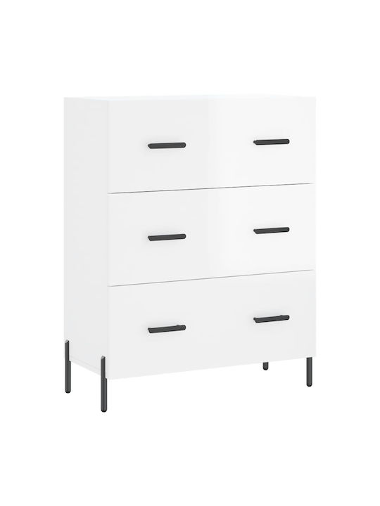 Wooden Chest of Drawers with 3 Drawers White 69.5x34x90cm