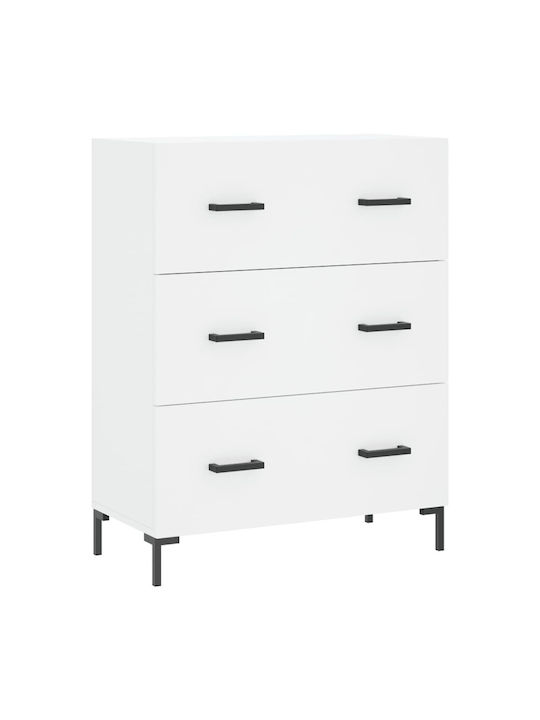 Wooden Chest of Drawers with 3 Drawers White 69.5x34x90cm