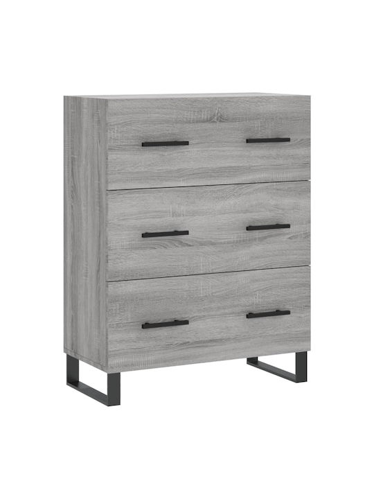 Wooden Chest of Drawers with 3 Drawers Gray 69.5x34x90cm