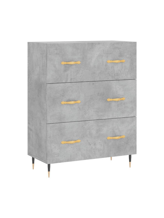 Wooden Chest of Drawers with 3 Drawers Gray 69.5x34x90cm