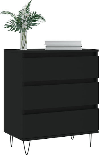 Wooden Chest of Drawers with 3 Drawers Black 60x35x70cm