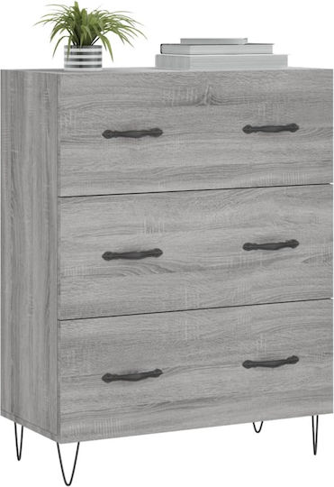 Wooden Chest of Drawers with 3 Drawers Gray 69.5x34x90cm