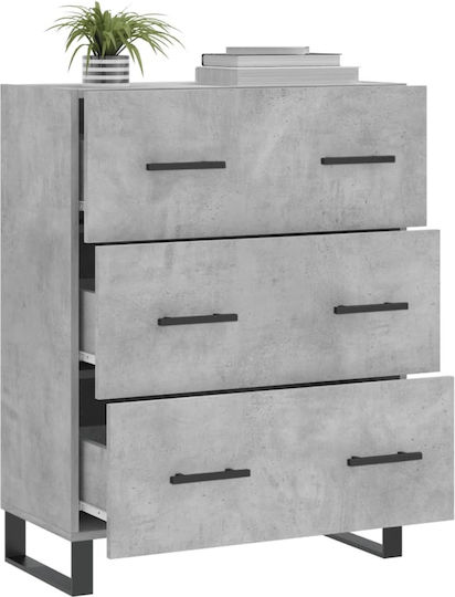 Wooden Chest of Drawers with 3 Drawers Gray 69.5x34x90cm