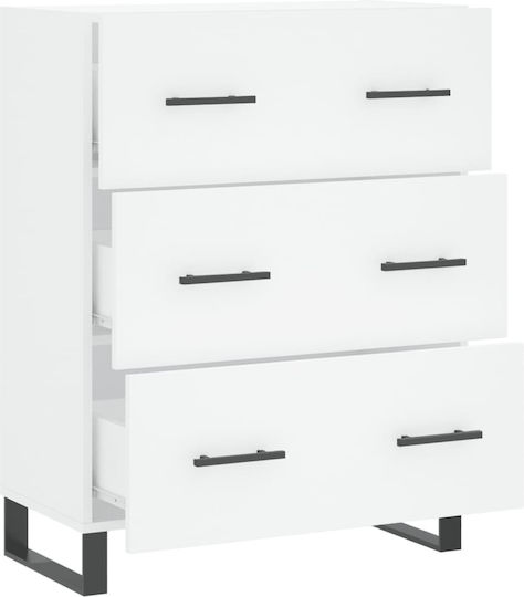 Wooden Chest of Drawers with 3 Drawers White 69.5x34x90cm