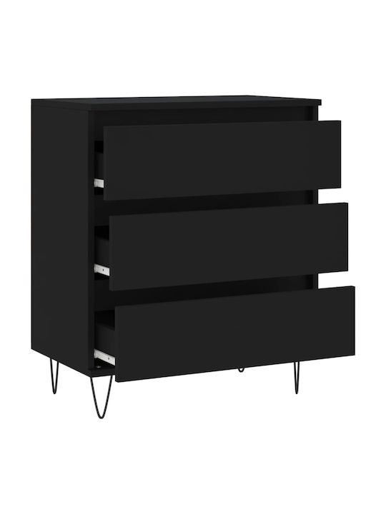 Wooden Chest of Drawers with 3 Drawers Black 60x35x70cm