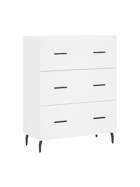 Wooden Chest of Drawers with 3 Drawers White 69.5x34x90cm