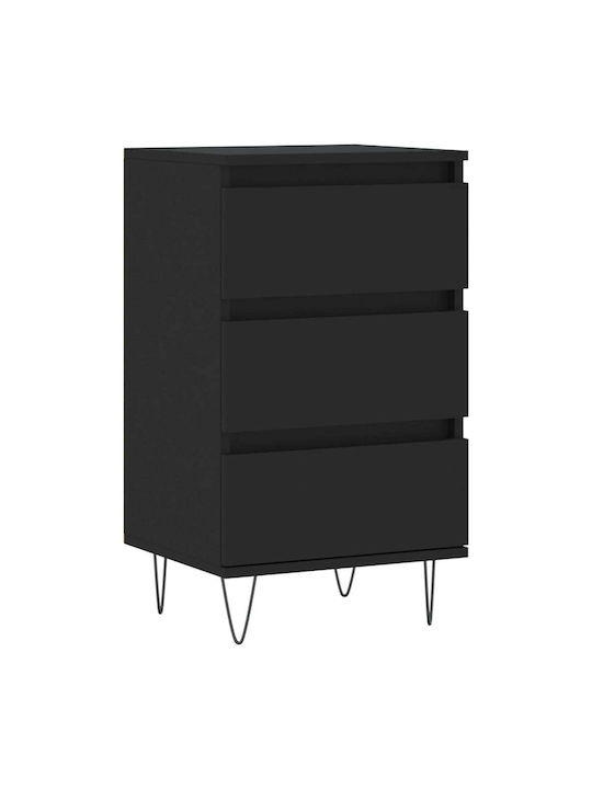 Wooden Chest of Drawers with 3 Drawers Black 40x35x70cm