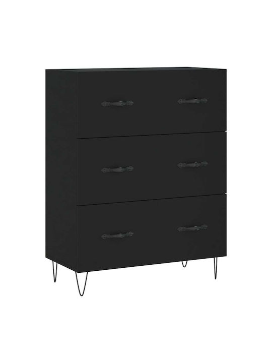 Wooden Chest of Drawers with 3 Drawers Black 69.5x34x90cm