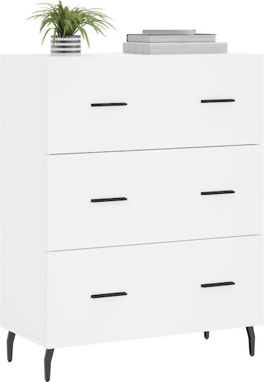 Wooden Chest of Drawers with 3 Drawers White 69.5x34x90cm