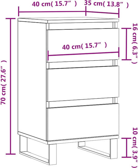 Wooden Chest of Drawers with 3 Drawers 40x35x70cm