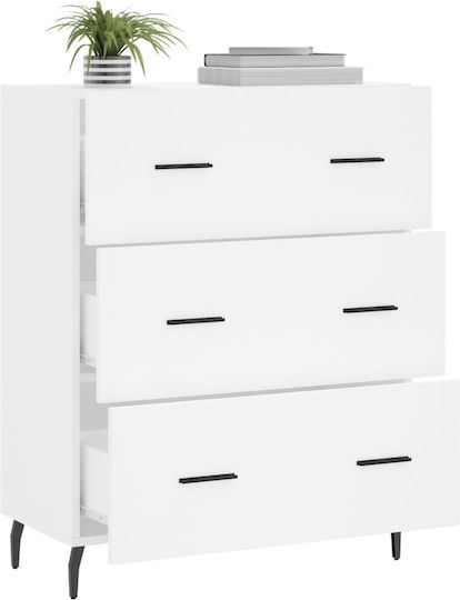 Wooden Chest of Drawers with 3 Drawers White 69.5x34x90cm