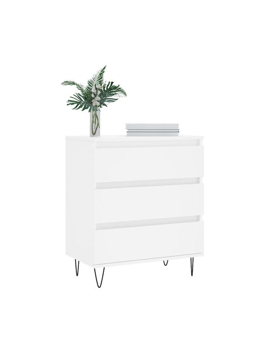 Wooden Chest of Drawers with 3 Drawers White 60x35x70cm