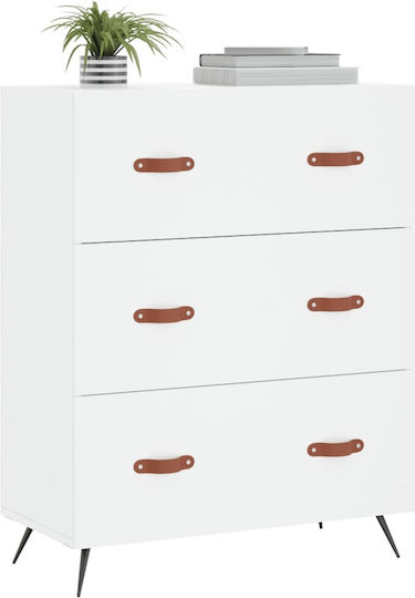 Wooden Chest of Drawers with 3 Drawers White 69.5x34x90cm