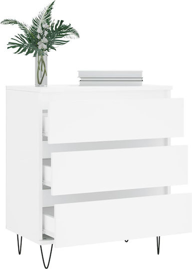 Wooden Chest of Drawers with 3 Drawers White 60x35x70cm