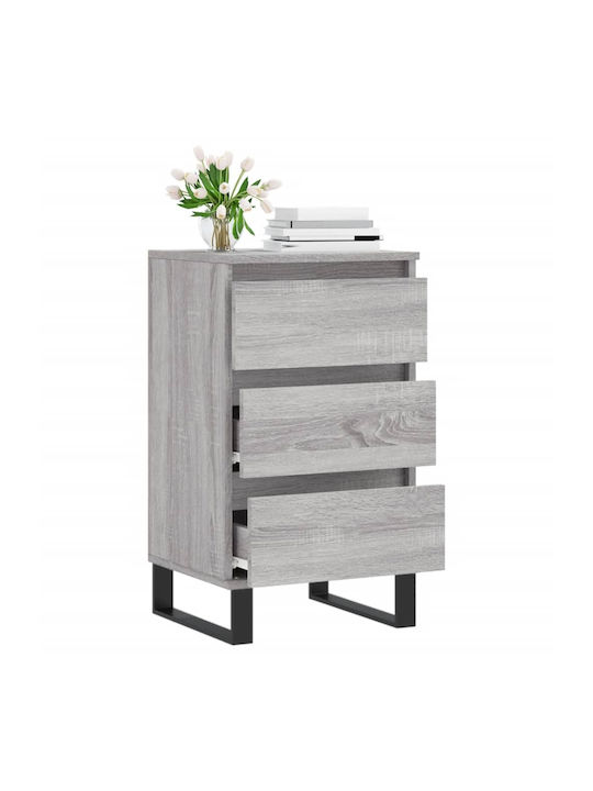 Wooden Chest of Drawers with 3 Drawers Gray 40x35x70cm