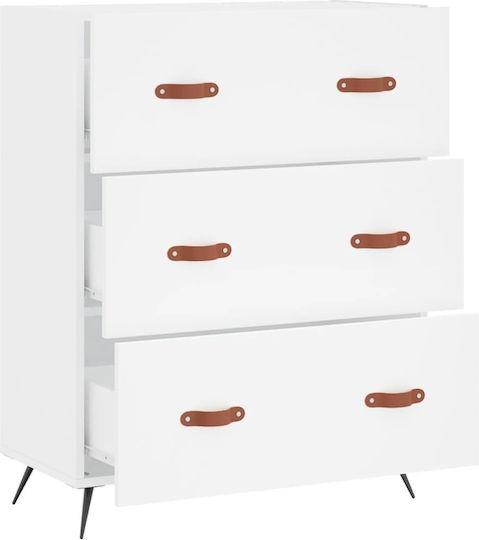 Wooden Chest of Drawers with 3 Drawers White 69.5x34x90cm