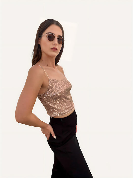 Damen Sommer Crop Top mit Trägern Rosa