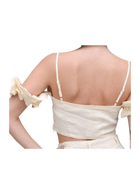 Women's Summer Crop Top Linen with Straps Beige
