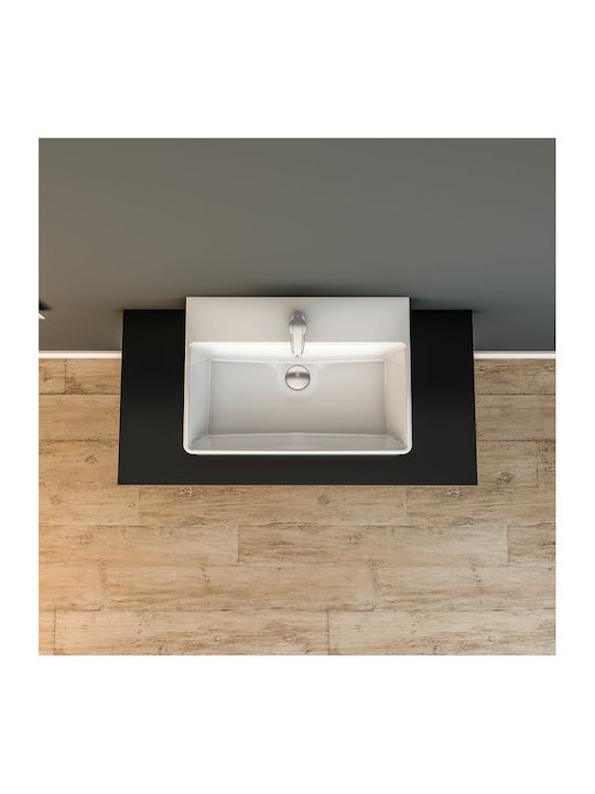 Serel Tetra Aufgesetztes Waschbecken Porzellan 60x35x14cm Weiß
