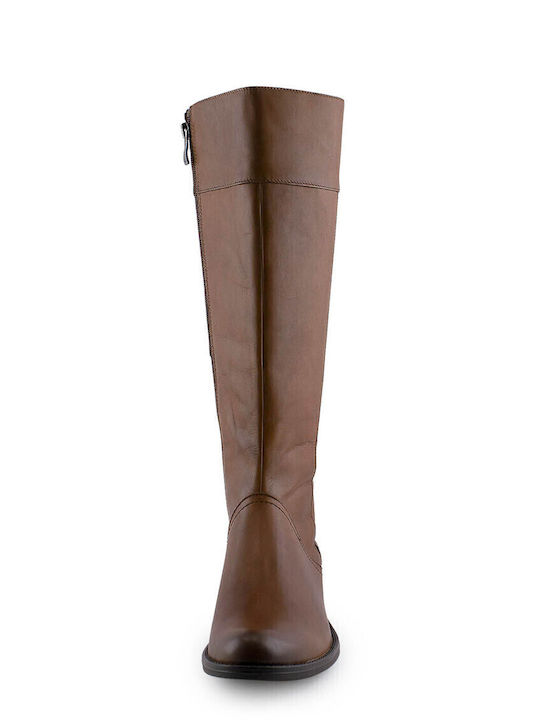 Leather Women's Boots with Zipper Tabac Brown