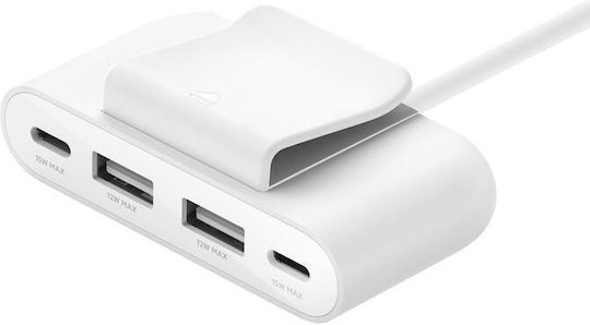 Belkin USB Хъб с 4 Порта USB 2.0 и USB-C Връзка Бял
