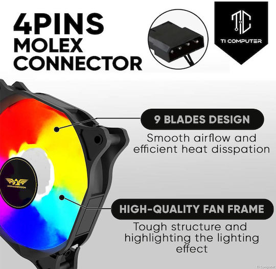 Armaggeddon Chroma Saber Вентилатор за Кутия 120мм (900об/мин / 38cfm) с RGB Осветление и Свързване 4-пинов Молекс