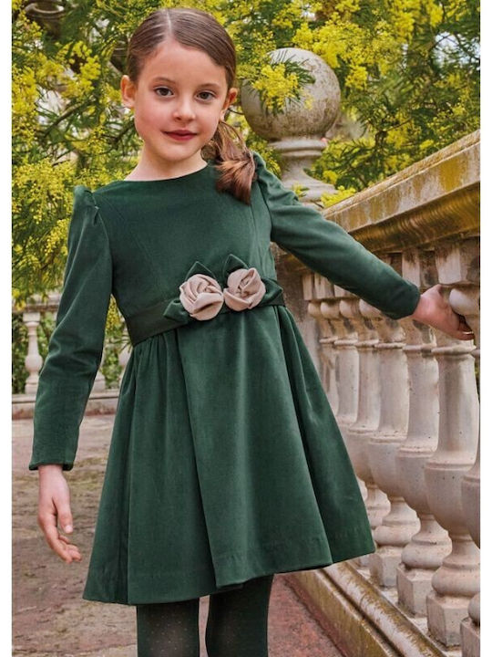 Kinderkleid Langärmelig Samt Grün