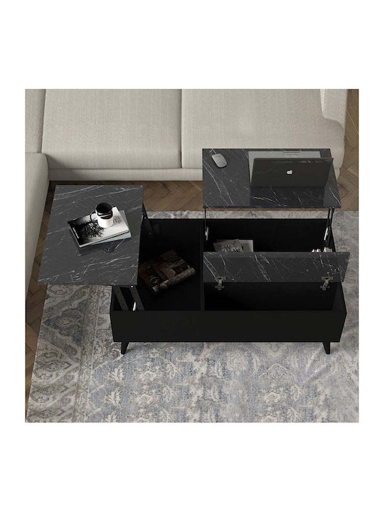 Măsuță Centrală Rectangulară Roy din Lemn cu Mecanism de Ridicare Neagră M121xL69xÎ40cm