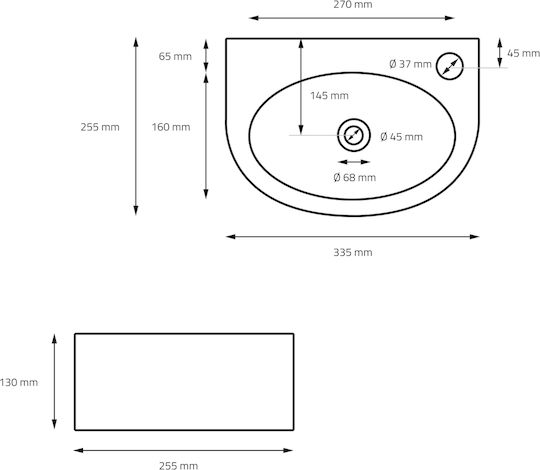 ML-Design Επικαθήμενος Νιπτήρας Κεραμικός 33.5x25.5x13cm Μαύρος