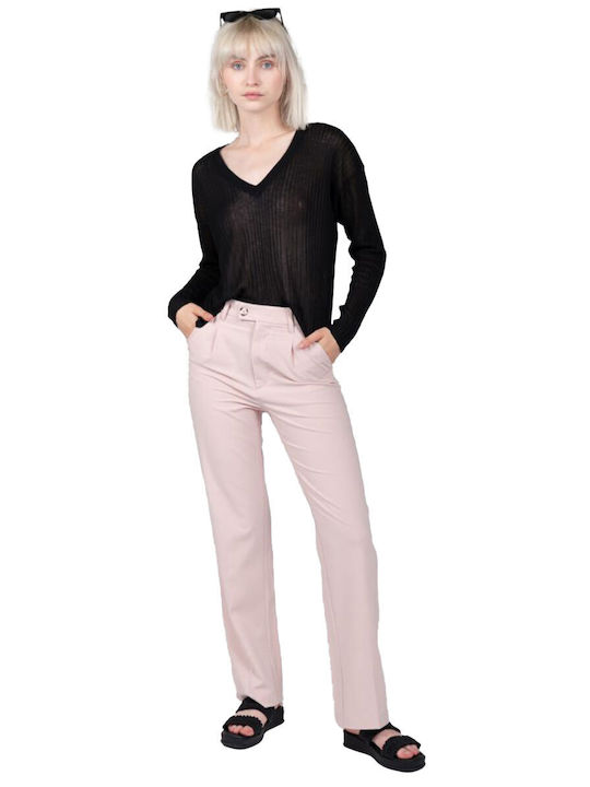 24 Colours Women's Fabric Trousers in Straight Line Pink