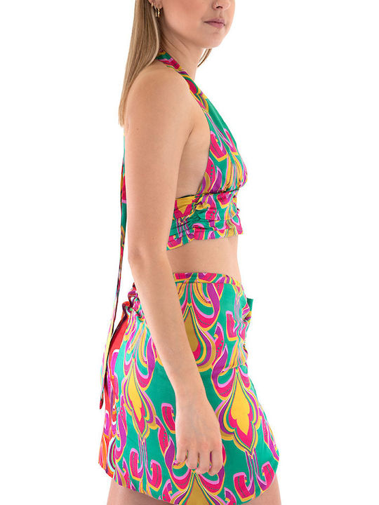 Damen Sommer Crop Top Ärmellos mit V-Ausschnitt Mehrfarbig