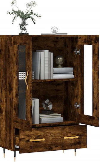 Living Room Display Cabinet from Particle Board with Walnut Glass 69.5x31x115cm
