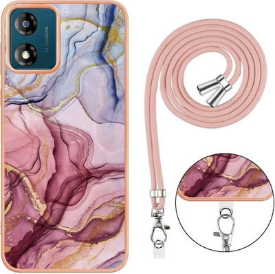 Electroplating Marble Plastic Back Cover with Strap Pink (Moto E13)