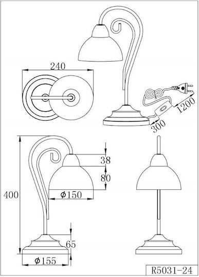 Trio Lighting Metal Table Lamp for Socket E14 with White Shade and Black Base