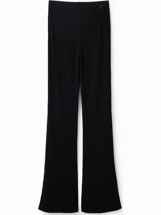 Women's High-waisted Fabric Trousers Flared with Elastic Black