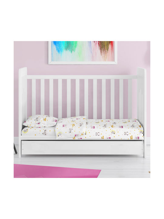 Dimcol Sweet Dreams 553 Set Baby Bettwäsche Für Krippe Baumwolle White-Pink 120x160cm 3Stück