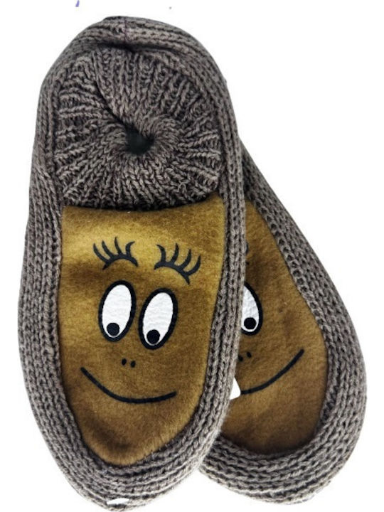 Wollene Winter Damen Hausschuhe Beige