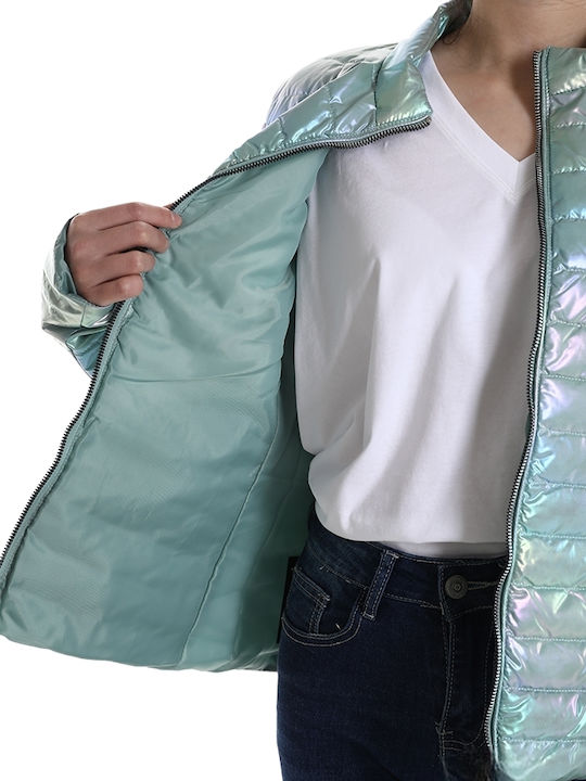 Remix Women's Short Puffer Jacket for Spring or Autumn Light Blue