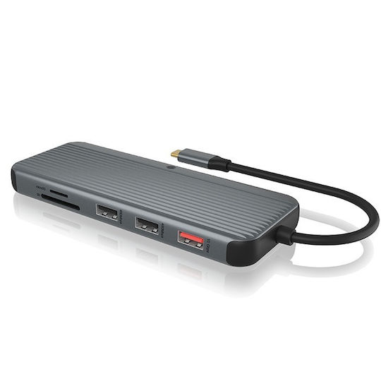 Icy Box IB-DK4060-CPD USB-C Docking Station with HDMI/DisplayPort 4K PD Ethernet and Support for 2 Monitors Gray