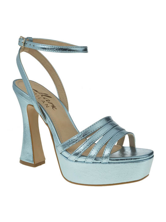 Mark Milan Women's Sandals Light Blue with Chunky High Heel