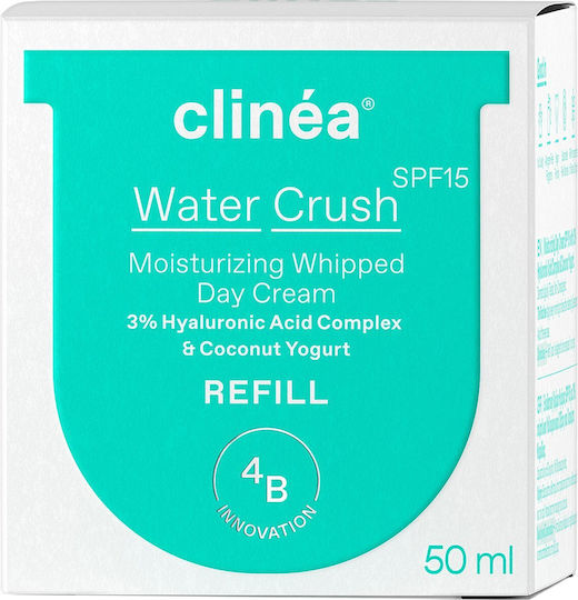 Clinea Water Crush Refill 48ωρη Ενυδατική Κρέμα Προσώπου Ημέρας με SPF15, Υαλουρονικό Οξύ & Πρεβιοτικά 50ml