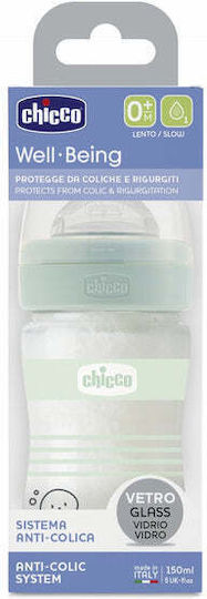Chicco Glass Baby Bottle Well Being Anti-colic with Silicone Teat for 0+ Months Green 150ml