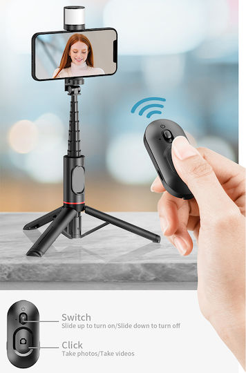 Techsuit Q12S Селфи стик с Bluetooth Черен