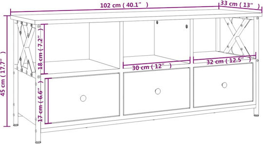 Mobilier TV Din Metal Și Lemn Maro L102xA33xÎ45cm