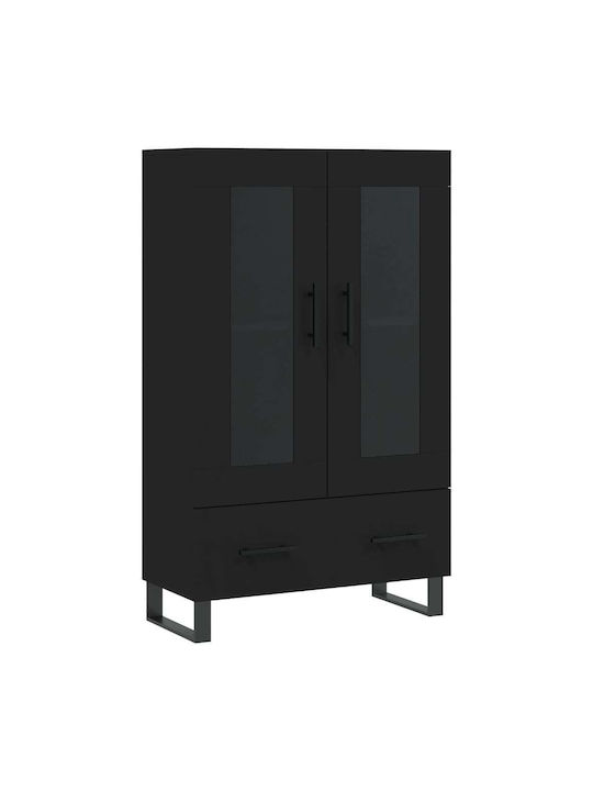 Floor Particle Board / Metallic Living Room Display Cabinet with Glass Black 69.5x31x115cm