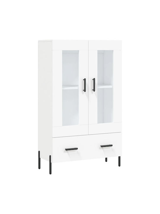 Floor Particle Board / Metallic Living Room Display Cabinet with Glass White 69.5x31x115cm