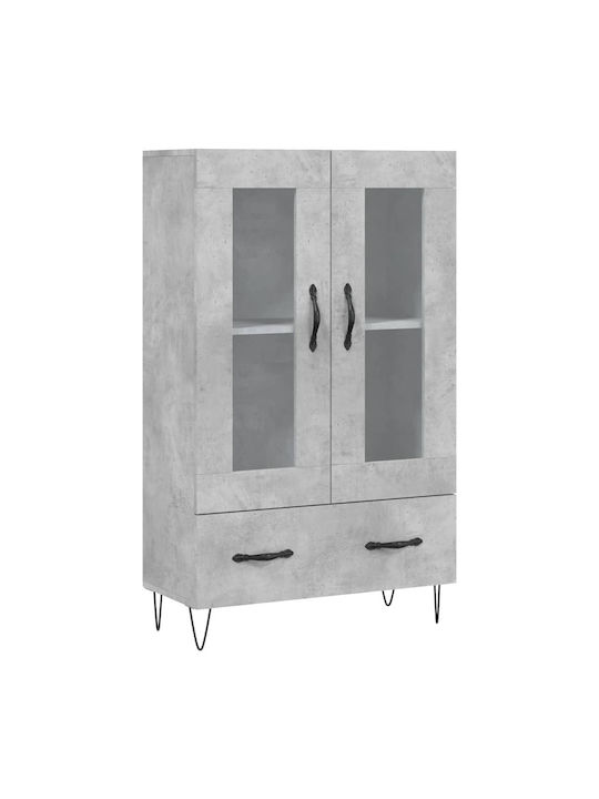 Floor Particle Board / Metallic Living Room Display Cabinet with Glass Gray 69.5x31x115cm