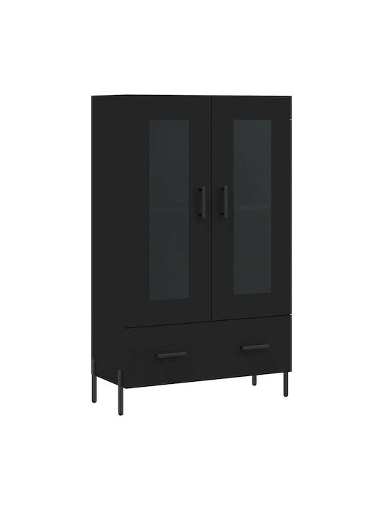 Floor Particle Board / Metallic Living Room Display Cabinet with Glass Black 69.5x31x115cm