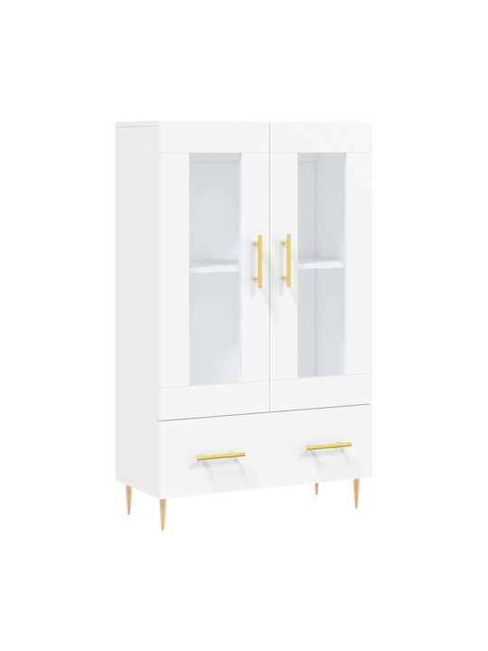 Floor-standing Living Room Display Cabinet made of Wood & Metal with Glass White 69.5x31x115cm