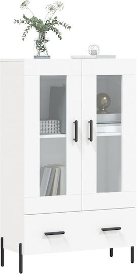 Living Room Display Cabinet Made of Wood and Metal with Glass White 69.5x31x115cm